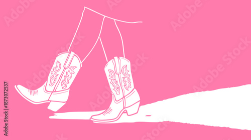 Hand drawn cowgirl boots doodle on pink background with western fashion attitude and playful feminine vibe