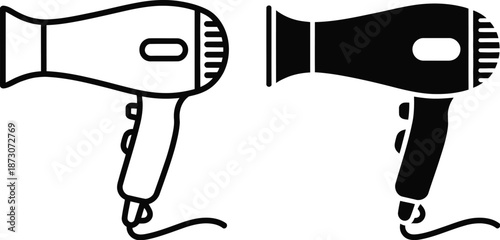 Black and white hair dryer with cords