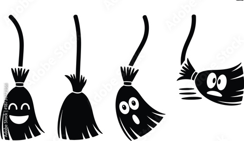 Black brooms with different facial expressions white smiling surprised