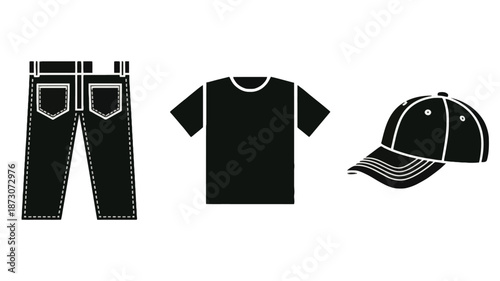 Black clothing including jeans t shirt and baseball cap tshirt