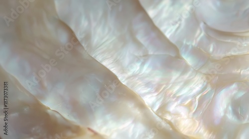 White iridescent mother of pearl background for a natural luxurious feel, suitable for social media graphics for bridal brands, wall decor for bathrooms, or projects about luster and purity.