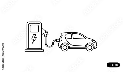 Electric vehicle charging station line icon vector illustration EPS 10