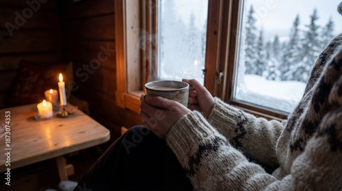 Cozy cottage scene with hot...