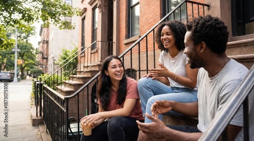 Three friends share laughte...