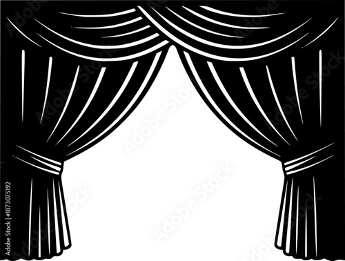 black and white silhouette of curtain vector on white background
