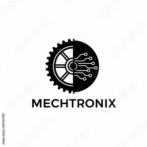 Mechanical gear with circuitry elements in a symbolic representation of mechatronics and technology integration