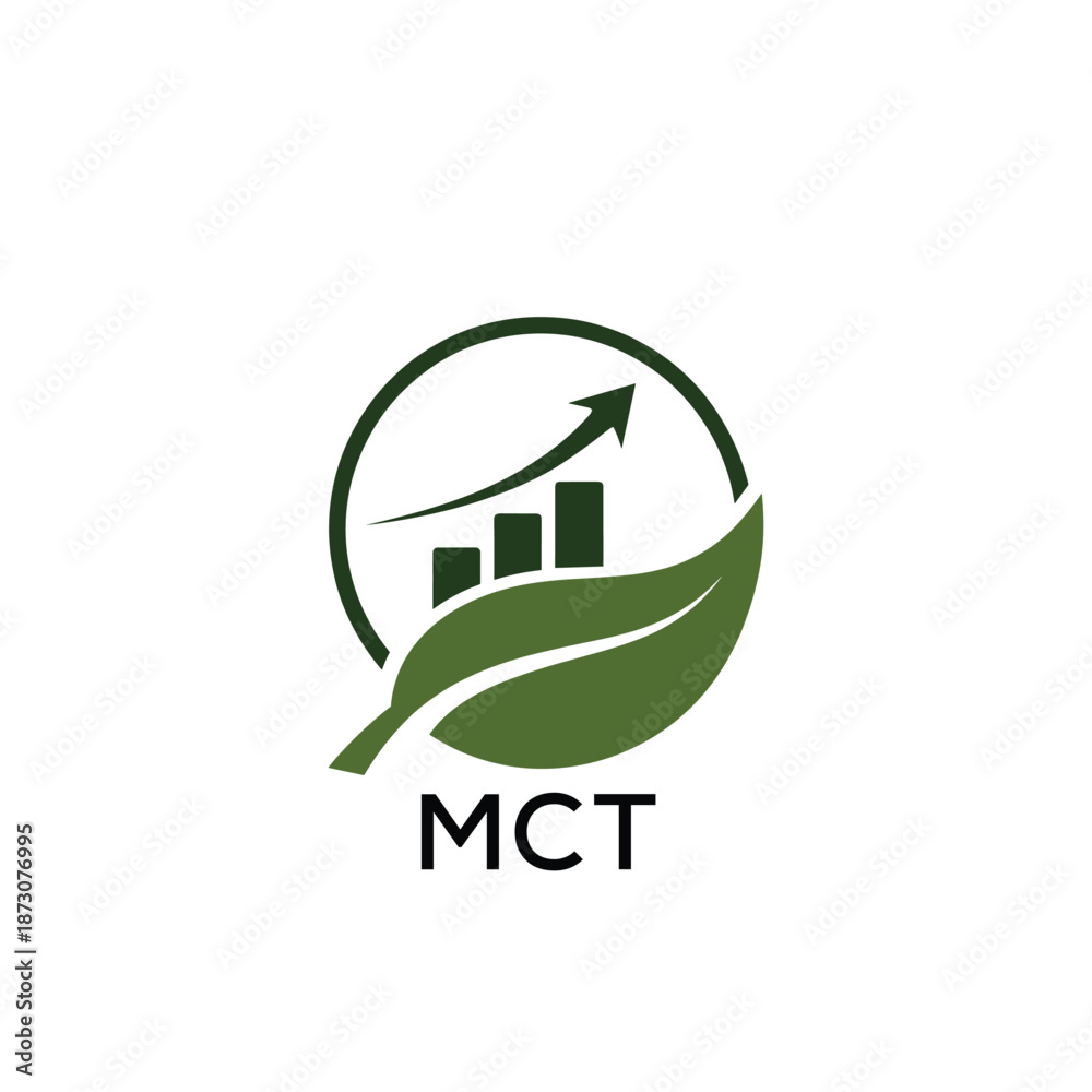 Obraz premium MCT Green Growth Logo. MCT Leaf and Upward Chart – Business, Finance, Investment MCT Branding Icon 