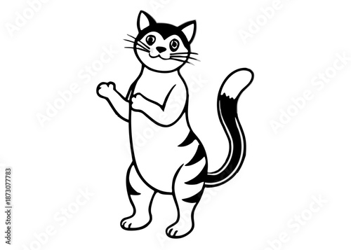 Playful cat raising paw in greeting Vector