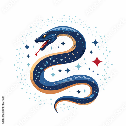Vector illustration of a cute cartoon snake in the form of a circle serpent symbol for the 2013 zodiac year of the reptile cobra