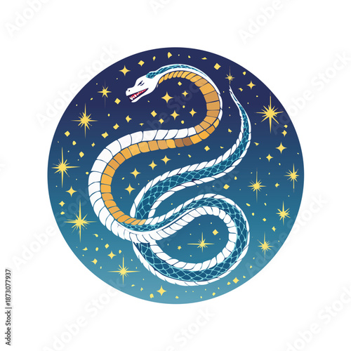 Vector illustration of a decorative art pattern featuring a zodiac sign Leo, Pisces, and Gemini design with a snake serpent and dragon symbol for a nature themed postage stamp year