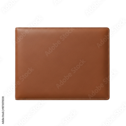 Brown leather portfolio with stitched edges and a smooth texture isolated on a transparent background
