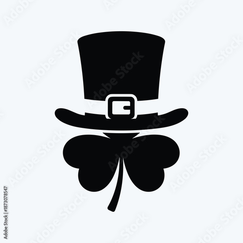 Top hat with shamrock isolated on white background, Vector, illustration, silhouette , black