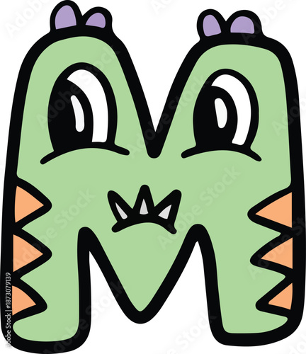 Cartoon letter number in the form of a cute monster anthropomorphic character ABC font