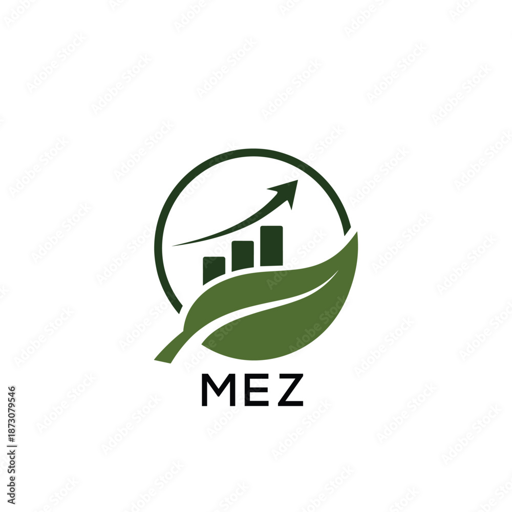 Obraz premium MEZ Green Growth Logo. MEZ Leaf and Upward Chart – Business, Finance, Investment MEZ Branding Icon 