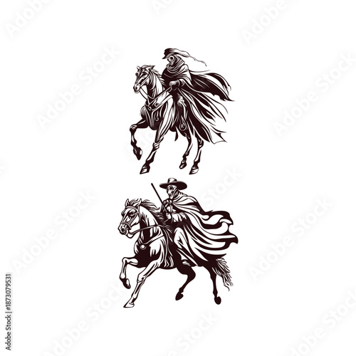 grim reaper riding a horse hand drawn vintage illustration