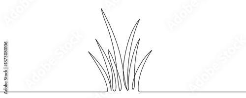 A tuft of grass or leaves growing from the ground, symbolizing nature, spring, and freshness. Drawing in one line art style with editable black stroke. Vector illustration.