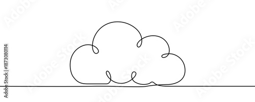 A curly cloud, symbolizing weather, the sky, or cloud computing data storage. Drawing in one line art style with editable black stroke. Vector illustration.