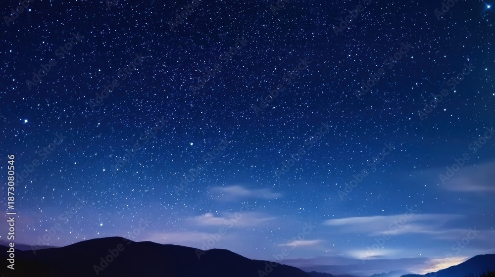 Fototapeta premium Sky mountains stars in starry night for astronomical theme, serene background, wallpaper visual, outdoor design