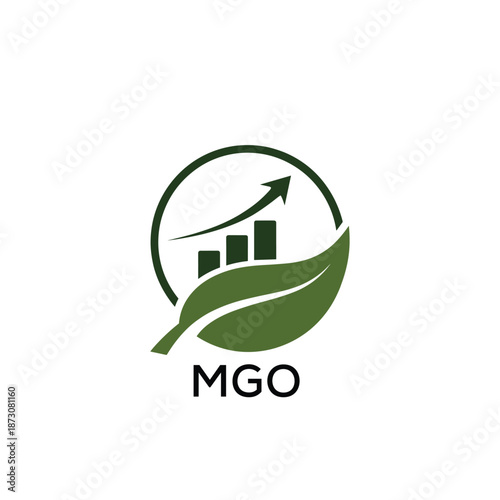 MGO Green Growth Logo. MGO Leaf and Upward Chart – Business, Finance, Investment  MGO Branding Icon
