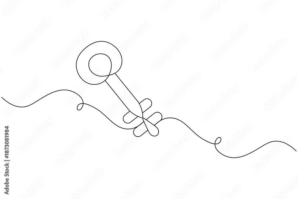 Obraz premium Key lock security continuous one line drawing clean minimalist vector 