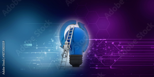 3d rendering fluorescent cfl lamp with technician 