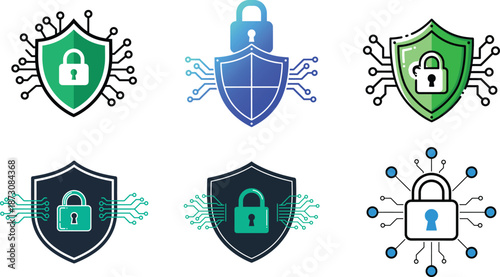 Cybersecurity icons: shield & padlock collection
