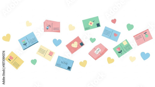Colorful love postcards with hearts for concept of valentine's day  