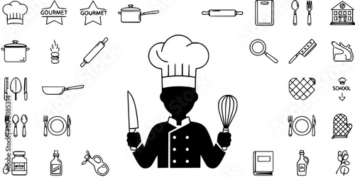 Professional Chef Culinary School Logo Silhouette