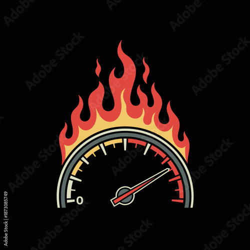 Speedometer on Fire Icon.