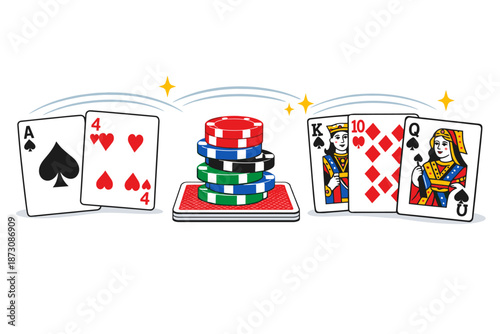 Ace, chips, winning hand: poker game with cards and chips