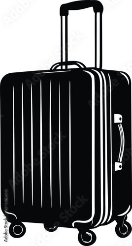 Modern black wheeled travel suitcase, Simple vector luggage bag icon