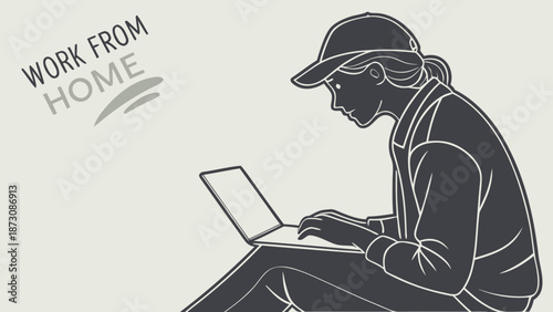 Silhouette of a person sitting and working on a laptop, a concept of remote work.