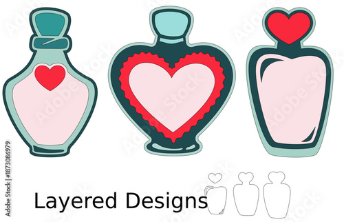 Love potion set, Valentines day gift cards svg, Love card, Layered heart designs fo cutting