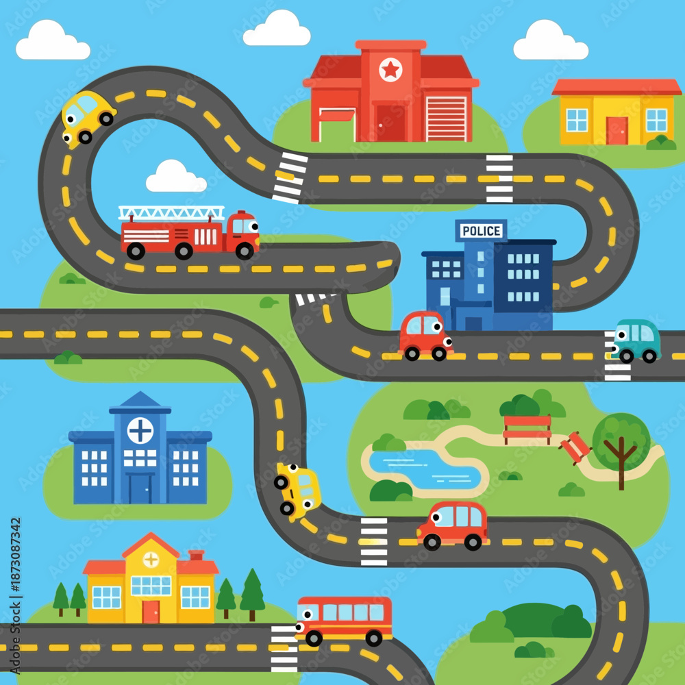 Obraz premium Colorful Community City Layout with Services