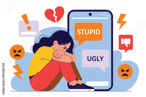 Teenager experiences emotional distress from online bullying and cyberbullying messages.