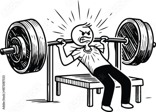 Determined Man Engages in Intense Weightlifting Workout.