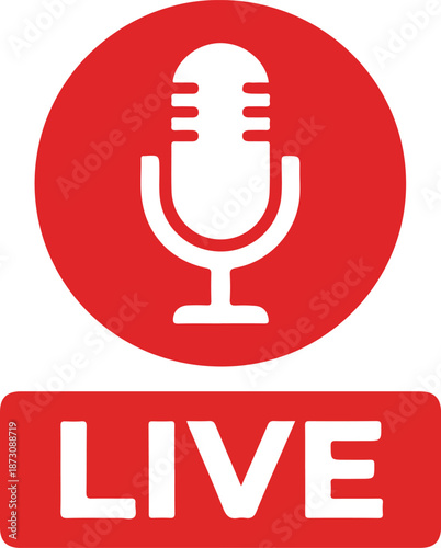 Live microphone icon with red circle.