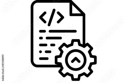Document with code and a gear symbol represents software development.