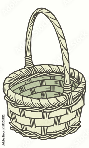 Woven Basket Illustration Rustic Container for Storage and Display.
