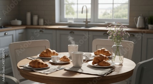 Wallpaper Mural Breakfast setting with croissants and coffee Torontodigital.ca