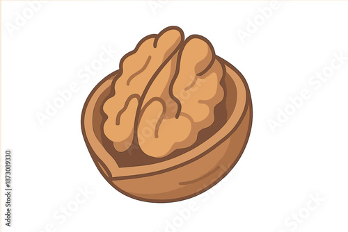 Nut shells open to reveal the shape of a brain, symbolizing ideas and knowledge in a simple graphic design