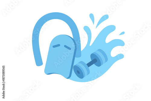 Weight lifting and swimming combine in a unique graphic that shows an abstract figure in an active pose