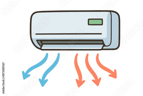 Air conditioning unit blowing cool and warm air in a room during summer heat