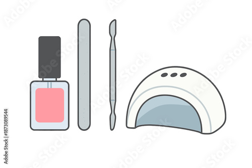 Nail care tools for manicure and gel polish application at home for beginners in a simple setup
