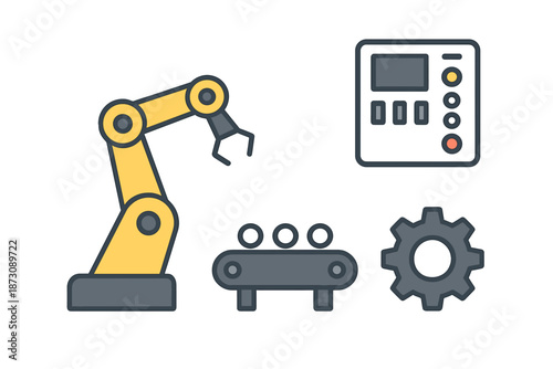Robot arm working on a conveyor belt system in an industrial setting during daytime hours