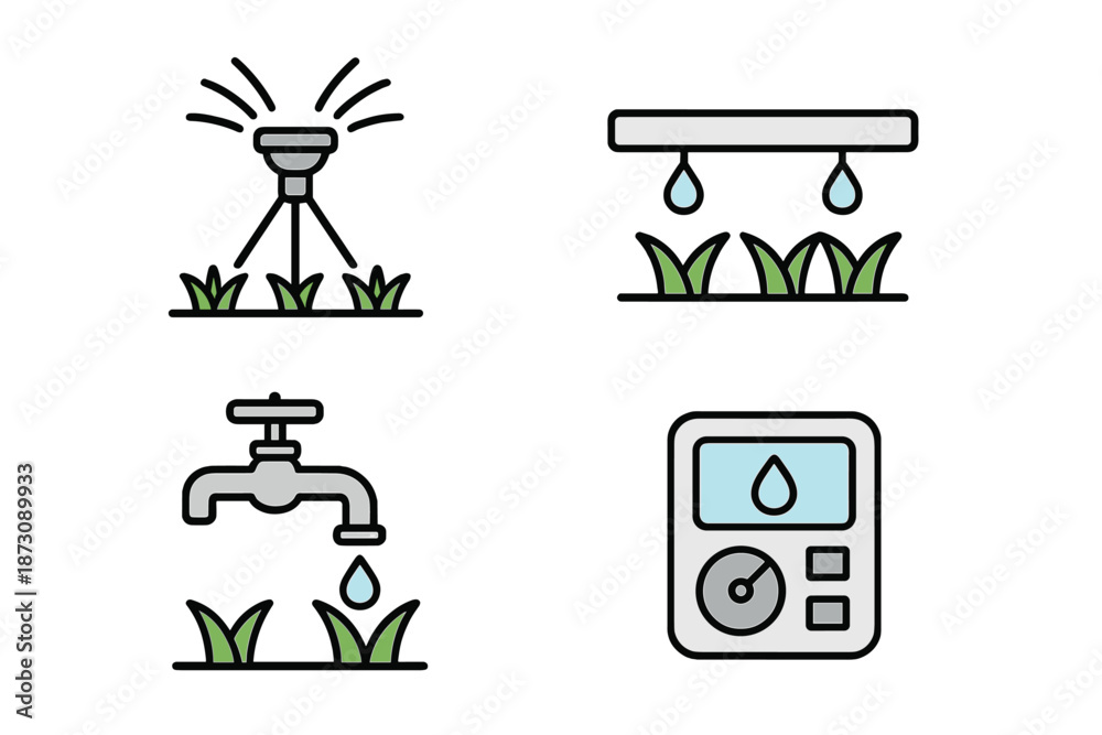 Obraz premium Watering tools and systems for garden care in different settings