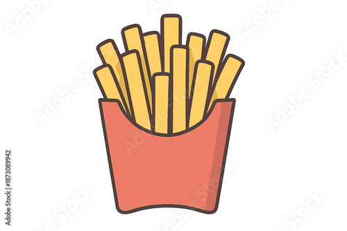 French fries in a red carton served at a casual dining location during lunch hours
