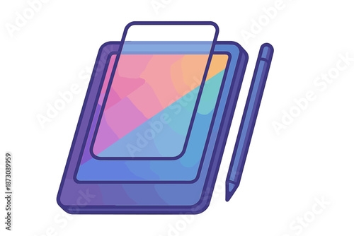 Colorful drawing pad and pen on a simple background for creating art or sketches