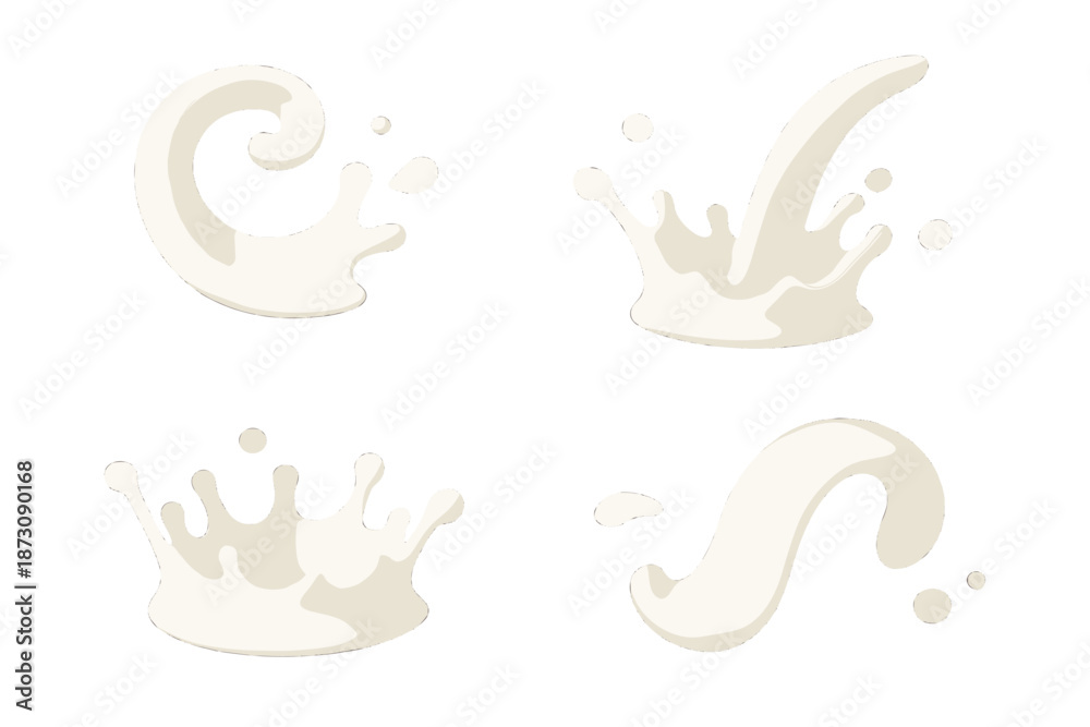 Obraz premium Different shapes and forms of milk splashes on a white background during a creative project or artistic illustration