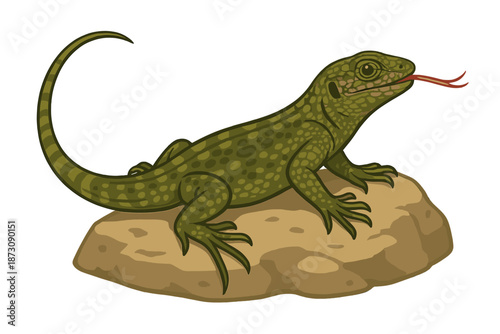 Lizard on a rock with its tongue out in a natural setting during daylight hours